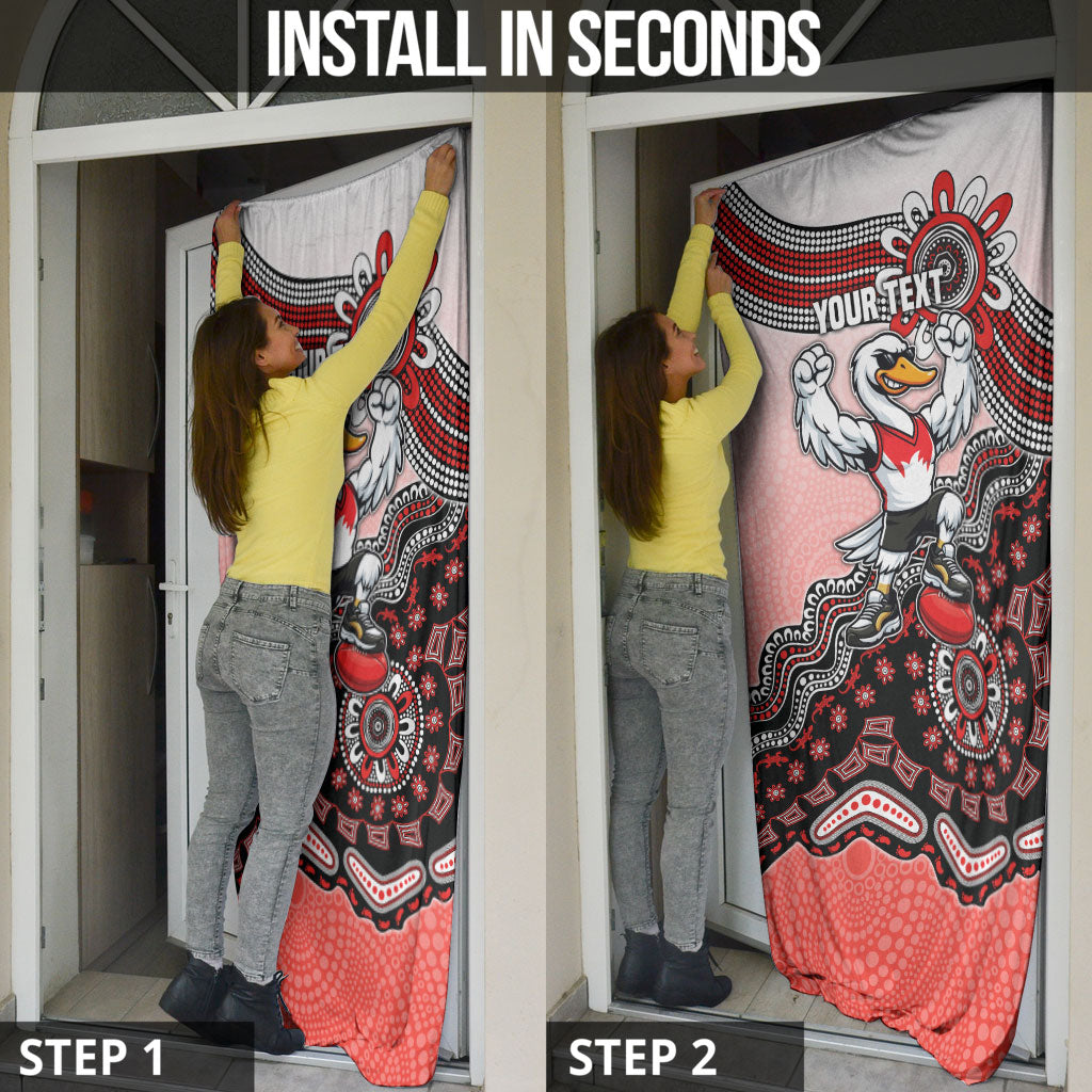 Personalized Sydney Swans Football Mascot Door Cover Aboriginal Dot Art Style Vibrant Indigenous Pattern Design