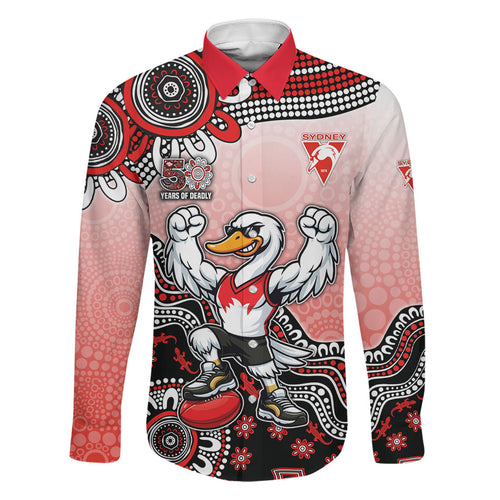 Personalized Sydney Swans Football Mascot Family Matching Long Sleeve Bodycon Dress and Hawaiian Shirt Aboriginal Dot Art Style Vibrant Indigenous Pattern Design