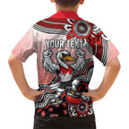 Personalized Sydney Swans Football Mascot Family Matching Off Shoulder Maxi Dress and Hawaiian Shirt Aboriginal Dot Art Style Vibrant Indigenous Pattern Design