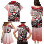 Personalized Sydney Swans Football Mascot Family Matching Puletasi and Hawaiian Shirt Aboriginal Dot Art Style Vibrant Indigenous Pattern Design