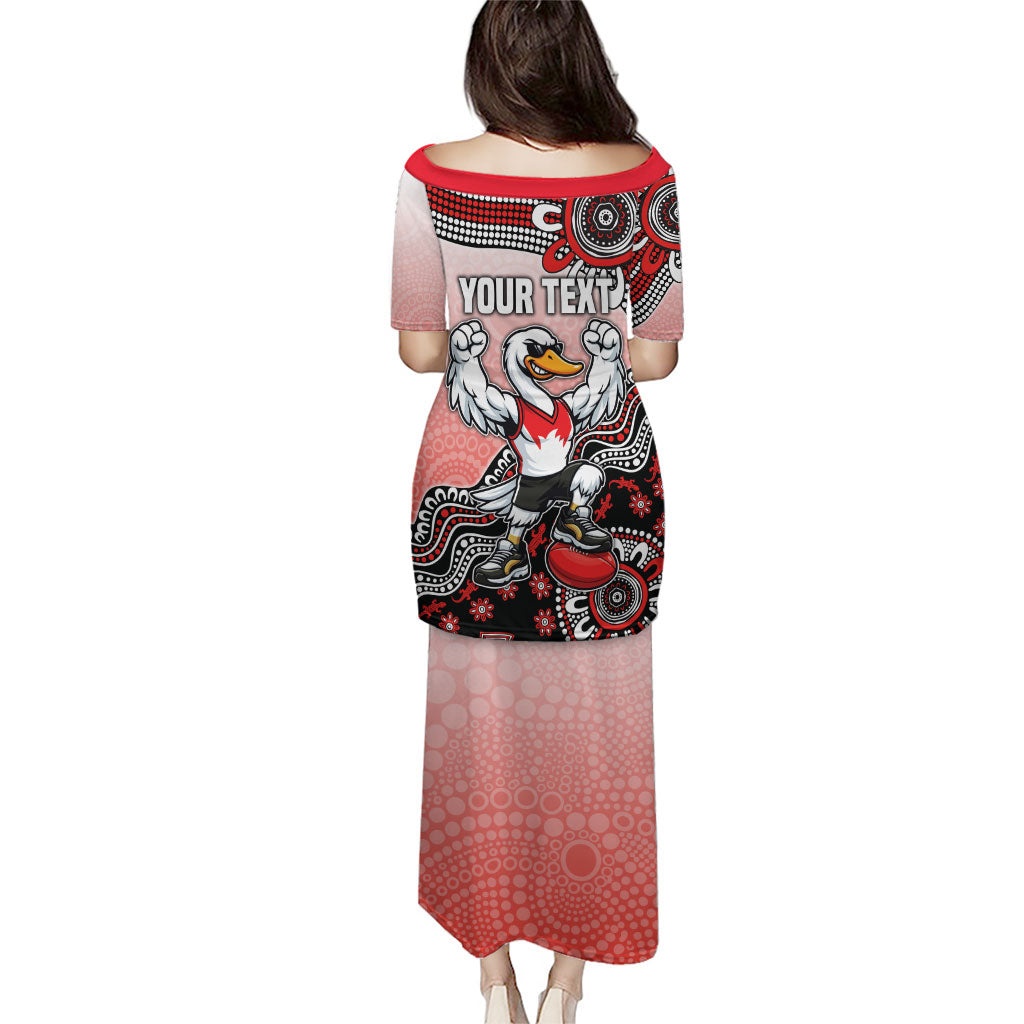 Personalized Sydney Swans Football Mascot Family Matching Puletasi and Hawaiian Shirt Aboriginal Dot Art Style Vibrant Indigenous Pattern Design