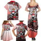 Personalized Sydney Swans Football Mascot Family Matching Summer Maxi Dress and Hawaiian Shirt Aboriginal Dot Art Style Vibrant Indigenous Pattern Design