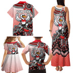 Personalized Sydney Swans Football Mascot Family Matching Tank Maxi Dress and Hawaiian Shirt Aboriginal Dot Art Style Vibrant Indigenous Pattern Design