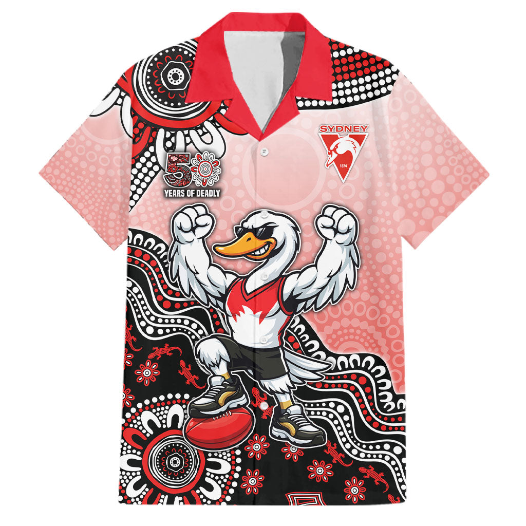 Personalized Sydney Swans Football Mascot Family Matching Tank Maxi Dress and Hawaiian Shirt Aboriginal Dot Art Style Vibrant Indigenous Pattern Design