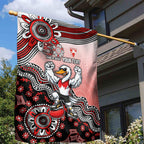 Personalized Sydney Swans Football Mascot Garden Flag Aboriginal Dot Art Style Vibrant Indigenous Pattern Design