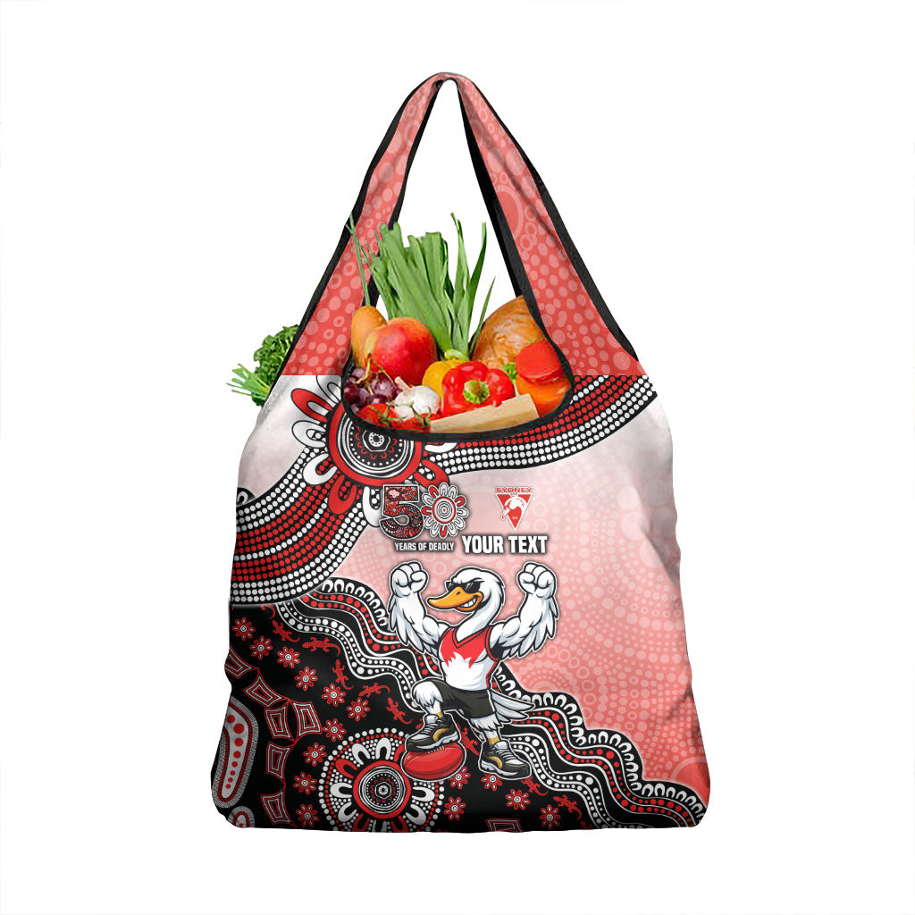 Personalized Sydney Swans Football Mascot Grocery Bag Aboriginal Dot Art Style Vibrant Indigenous Pattern Design