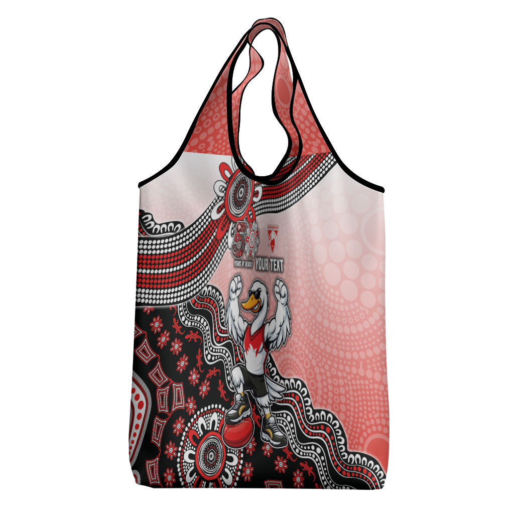 Personalized Sydney Swans Football Mascot Grocery Bag Aboriginal Dot Art Style Vibrant Indigenous Pattern Design
