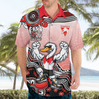 Personalized Sydney Swans Football Mascot Hawaiian Shirt Aboriginal Dot Art Style Vibrant Indigenous Pattern Design