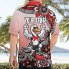 Personalized Sydney Swans Football Mascot Hawaiian Shirt Aboriginal Dot Art Style Vibrant Indigenous Pattern Design