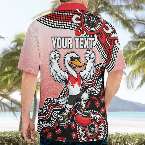 Personalized Sydney Swans Football Mascot Hawaiian Shirt Aboriginal Dot Art Style Vibrant Indigenous Pattern Design