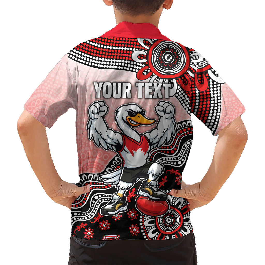 Personalized Sydney Swans Football Mascot Hawaiian Shirt Aboriginal Dot Art Style Vibrant Indigenous Pattern Design