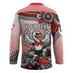 Personalized Sydney Swans Football Mascot Hockey Jersey Aboriginal Dot Art Style Vibrant Indigenous Pattern Design