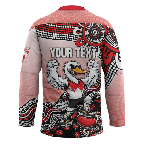 Personalized Sydney Swans Football Mascot Hockey Jersey Aboriginal Dot Art Style Vibrant Indigenous Pattern Design