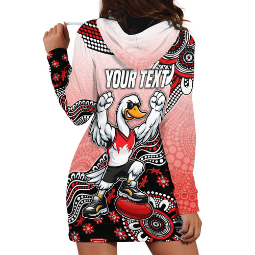 Personalized Sydney Swans Football Mascot Hoodie Dress Aboriginal Dot Art Style Vibrant Indigenous Pattern Design