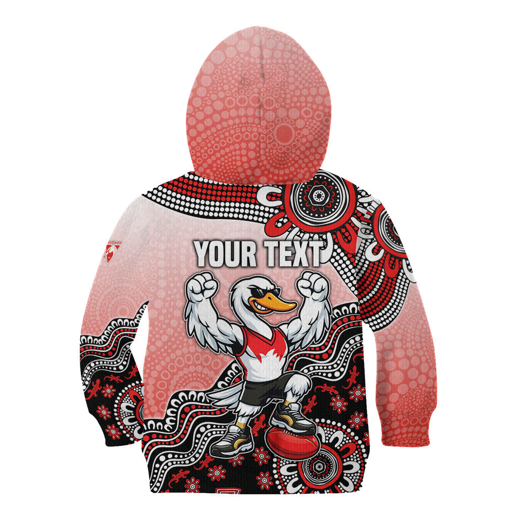 Personalized Sydney Swans Football Mascot Kid Hoodie Aboriginal Dot Art Style Vibrant Indigenous Pattern Design