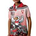 Personalized Sydney Swans Football Mascot Kid Polo Shirt Aboriginal Dot Art Style Vibrant Indigenous Pattern Design