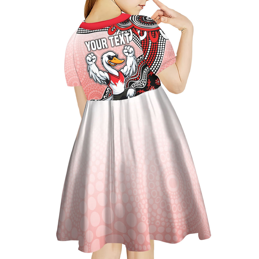 Personalized Sydney Swans Football Mascot Kid Short Sleeve Dress Aboriginal Dot Art Style Vibrant Indigenous Pattern Design