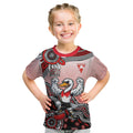 Personalized Sydney Swans Football Mascot Kid T Shirt Aboriginal Dot Art Style Vibrant Indigenous Pattern Design