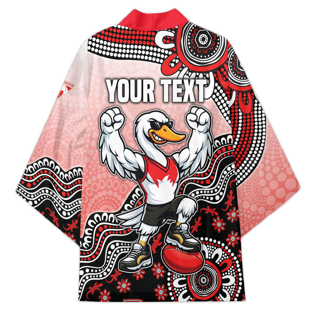 Personalized Sydney Swans Football Mascot Kimono Aboriginal Dot Art Style Vibrant Indigenous Pattern Design