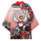 Personalized Sydney Swans Football Mascot Kimono Aboriginal Dot Art Style Vibrant Indigenous Pattern Design