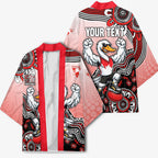 Personalized Sydney Swans Football Mascot Kimono Aboriginal Dot Art Style Vibrant Indigenous Pattern Design