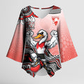 Personalized Sydney Swans Football Mascot Kimono Sleeve Blouse Aboriginal Dot Art Style Vibrant Indigenous Pattern Design