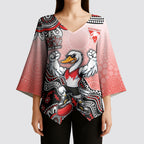 Personalized Sydney Swans Football Mascot Kimono Sleeve Blouse Aboriginal Dot Art Style Vibrant Indigenous Pattern Design