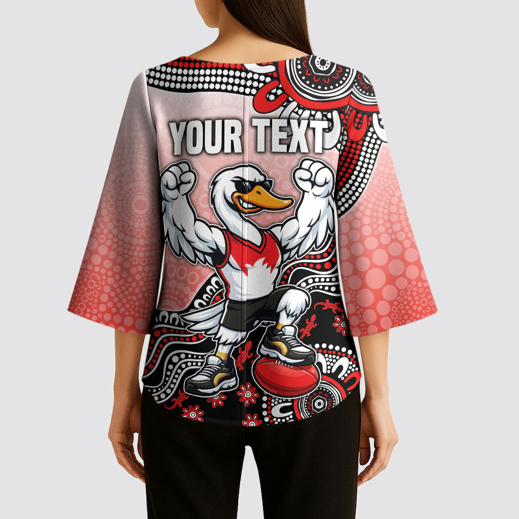 Personalized Sydney Swans Football Mascot Kimono Sleeve Blouse Aboriginal Dot Art Style Vibrant Indigenous Pattern Design