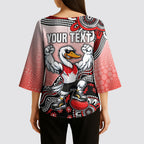 Personalized Sydney Swans Football Mascot Kimono Sleeve Blouse Aboriginal Dot Art Style Vibrant Indigenous Pattern Design