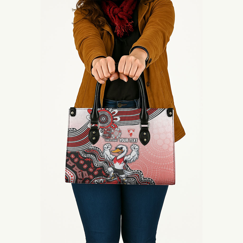 Personalized Sydney Swans Football Mascot Leather Bag Aboriginal Dot Art Style Vibrant Indigenous Pattern Design