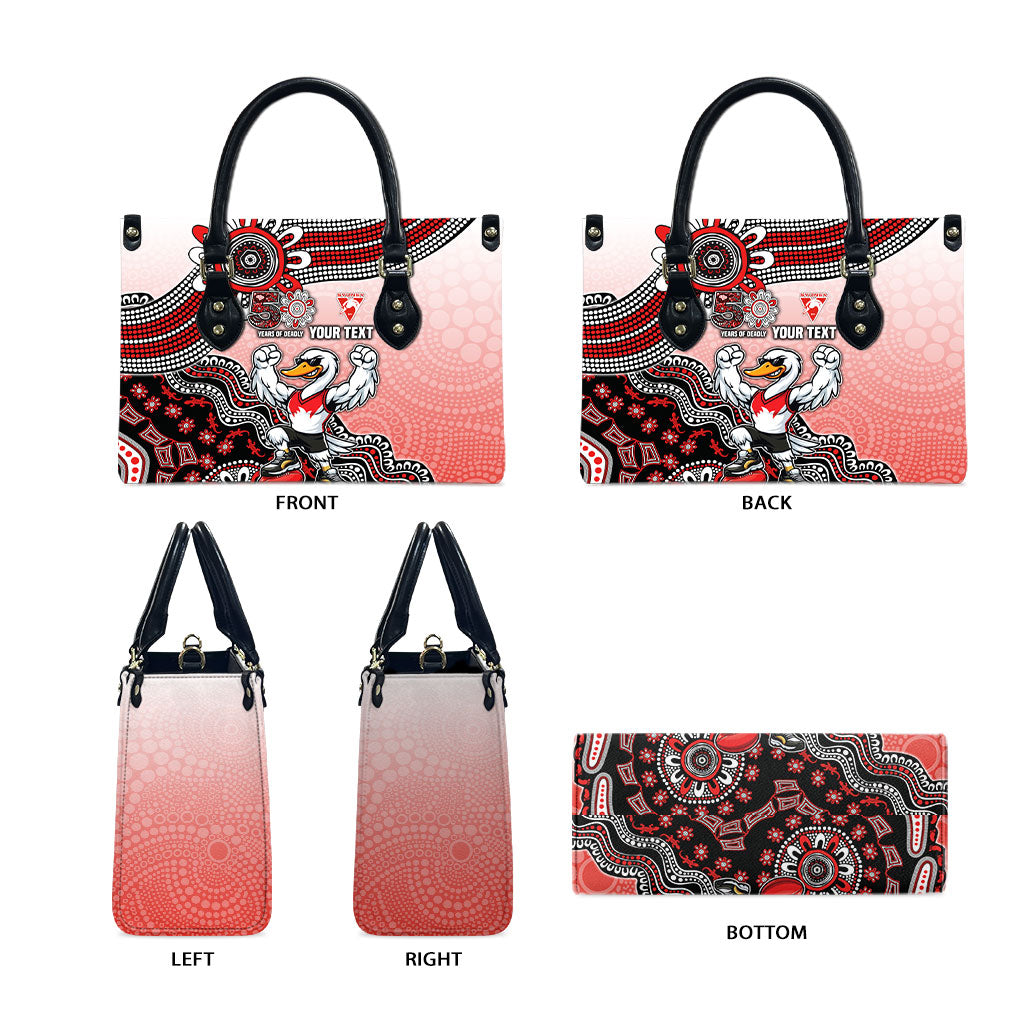 Personalized Sydney Swans Football Mascot Leather Bag Aboriginal Dot Art Style Vibrant Indigenous Pattern Design