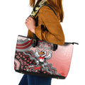 Personalized Sydney Swans Football Mascot Leather Tote Bag Aboriginal Dot Art Style Vibrant Indigenous Pattern Design