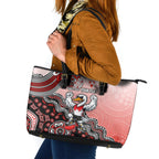 Personalized Sydney Swans Football Mascot Leather Tote Bag Aboriginal Dot Art Style Vibrant Indigenous Pattern Design