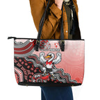 Personalized Sydney Swans Football Mascot Leather Tote Bag Aboriginal Dot Art Style Vibrant Indigenous Pattern Design