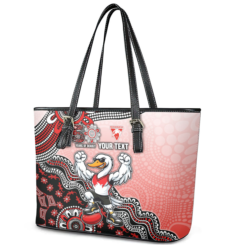 Personalized Sydney Swans Football Mascot Leather Tote Bag Aboriginal Dot Art Style Vibrant Indigenous Pattern Design