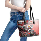 Personalized Sydney Swans Football Mascot Leather Tote Bag Aboriginal Dot Art Style Vibrant Indigenous Pattern Design
