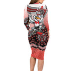 Personalized Sydney Swans Football Mascot Long Sleeve Bodycon Dress Aboriginal Dot Art Style Vibrant Indigenous Pattern Design