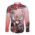 Personalized Sydney Swans Football Mascot Long Sleeve Button Shirt Aboriginal Dot Art Style Vibrant Indigenous Pattern Design
