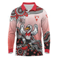 Personalized Sydney Swans Football Mascot Long Sleeve Polo Shirt Aboriginal Dot Art Style Vibrant Indigenous Pattern Design