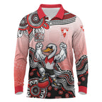 Personalized Sydney Swans Football Mascot Long Sleeve Polo Shirt Aboriginal Dot Art Style Vibrant Indigenous Pattern Design