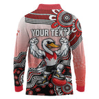 Personalized Sydney Swans Football Mascot Long Sleeve Polo Shirt Aboriginal Dot Art Style Vibrant Indigenous Pattern Design