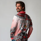 Personalized Sydney Swans Football Mascot Long Sleeve Polo Shirt Aboriginal Dot Art Style Vibrant Indigenous Pattern Design