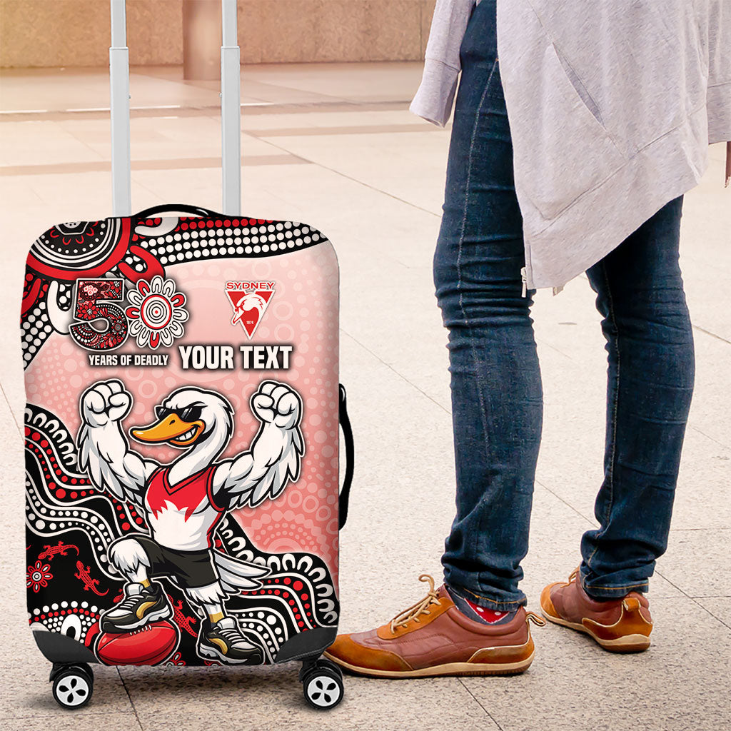 Personalized Sydney Swans Football Mascot Luggage Cover Aboriginal Dot Art Style Vibrant Indigenous Pattern Design