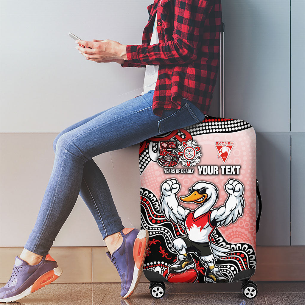 Personalized Sydney Swans Football Mascot Luggage Cover Aboriginal Dot Art Style Vibrant Indigenous Pattern Design