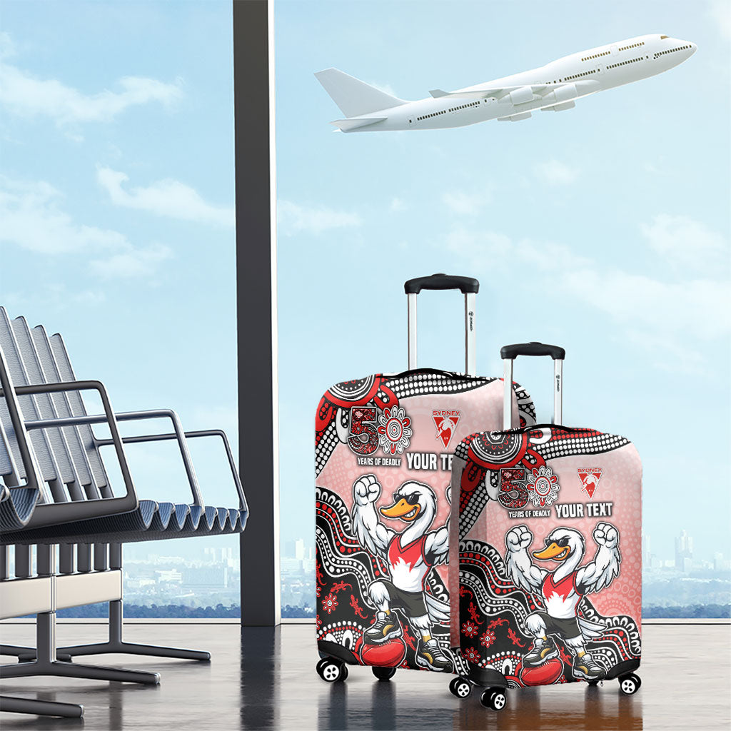 Personalized Sydney Swans Football Mascot Luggage Cover Aboriginal Dot Art Style Vibrant Indigenous Pattern Design