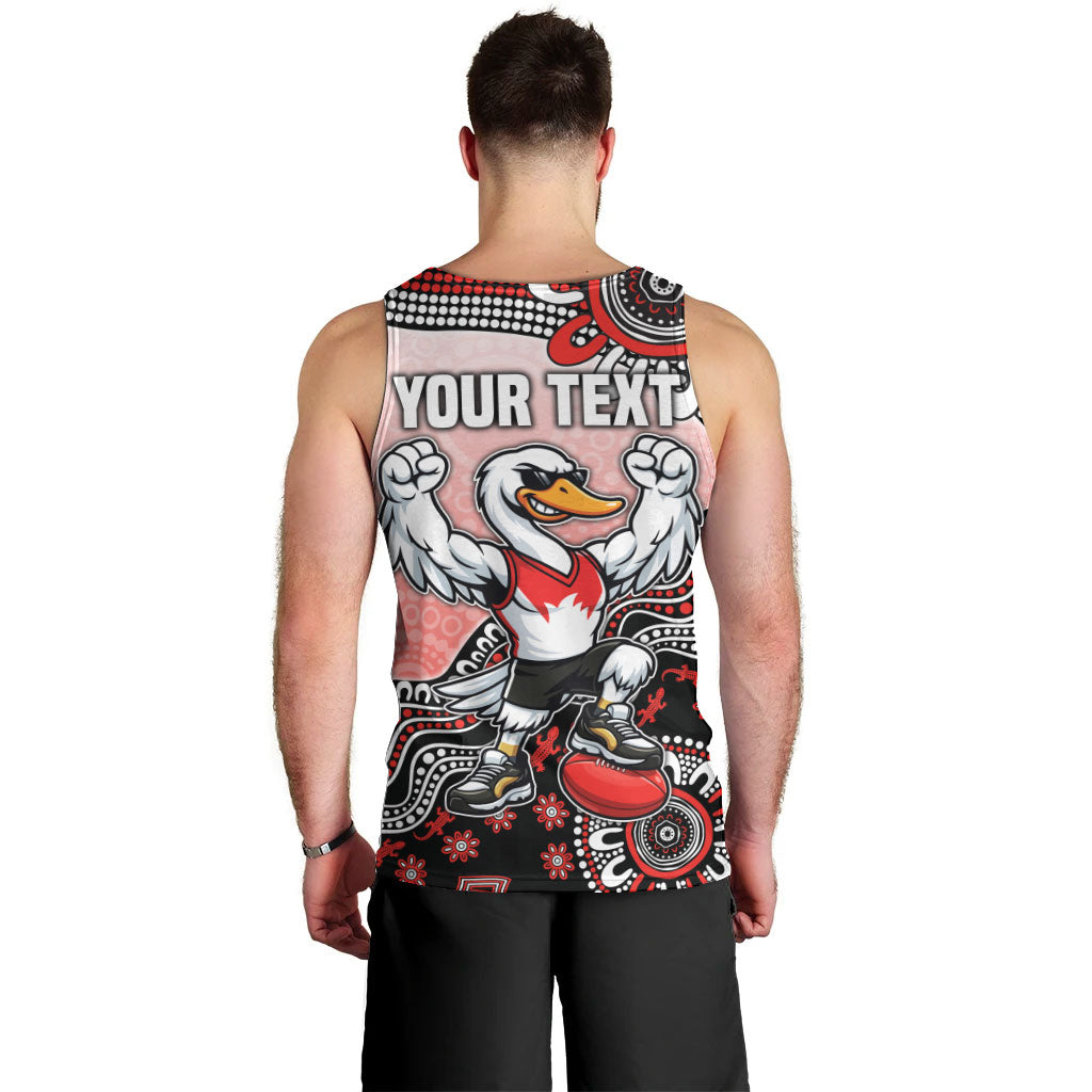 Personalized Sydney Swans Football Mascot Men Tank Top Aboriginal Dot Art Style Vibrant Indigenous Pattern Design