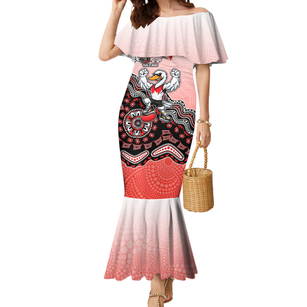 Personalized Sydney Swans Football Mascot Mermaid Dress Aboriginal Dot Art Style Vibrant Indigenous Pattern Design