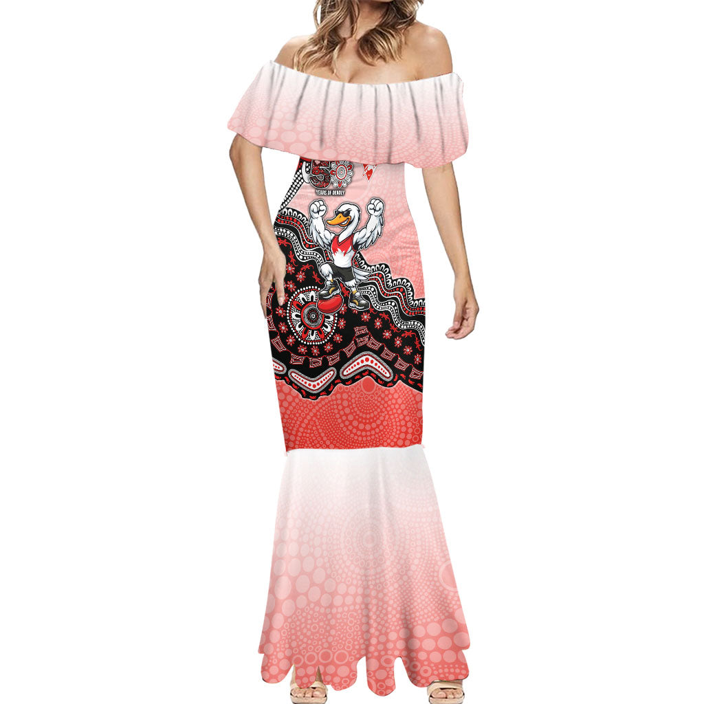 Personalized Sydney Swans Football Mascot Mermaid Dress Aboriginal Dot Art Style Vibrant Indigenous Pattern Design