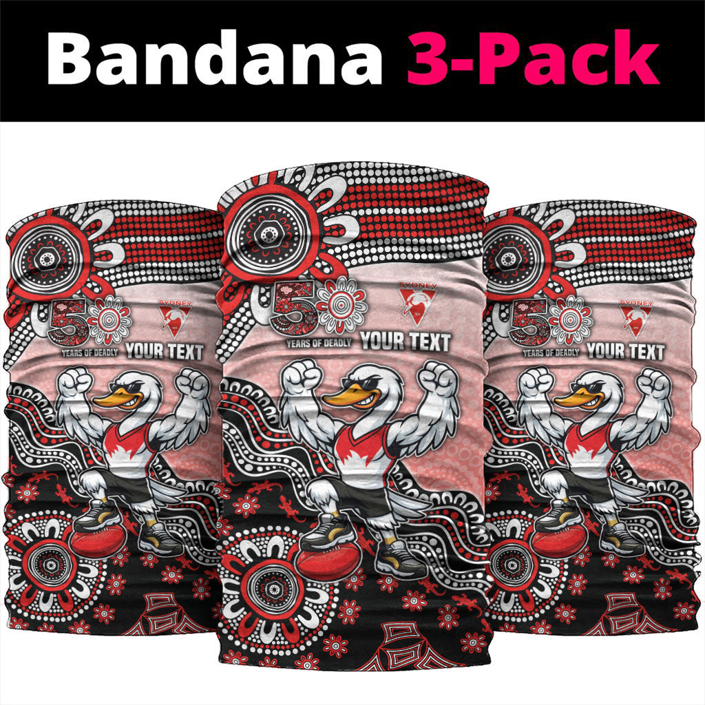 Personalized Sydney Swans Football Mascot Neck Gaiter Aboriginal Dot Art Style Vibrant Indigenous Pattern Design