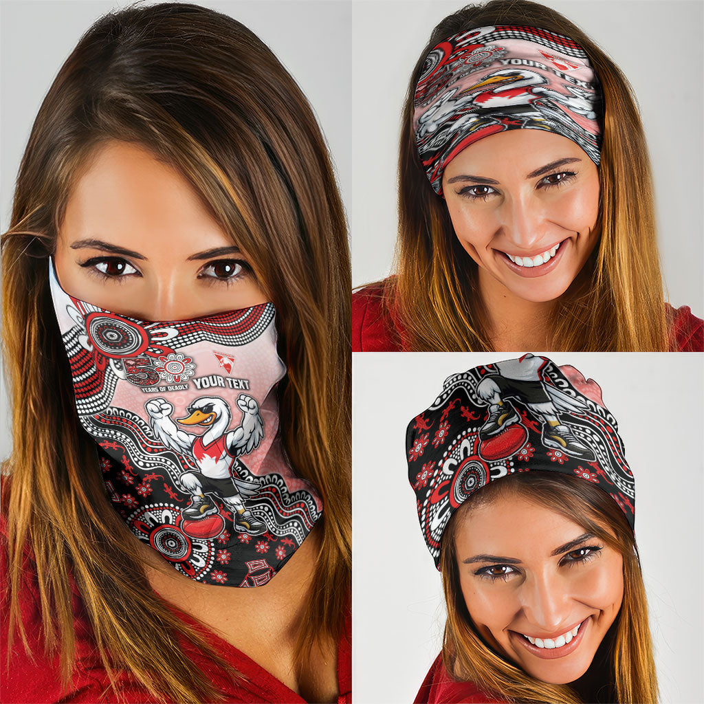 Personalized Sydney Swans Football Mascot Neck Gaiter Aboriginal Dot Art Style Vibrant Indigenous Pattern Design